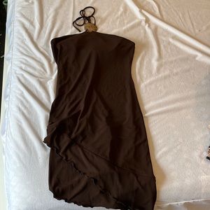 Dark brown summer adjustable halter dress